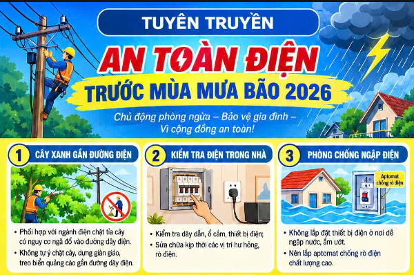 TUYÊN TRUYỀN AN TOÀN ĐIỆN TRƯỚC MÙA MƯA BÃO NĂM 2026.